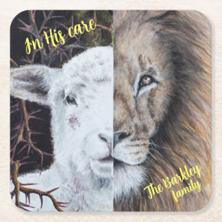 Square Lion and Lamb Untersetzer; anpassbar Rechteckiger Pappuntersetzer
