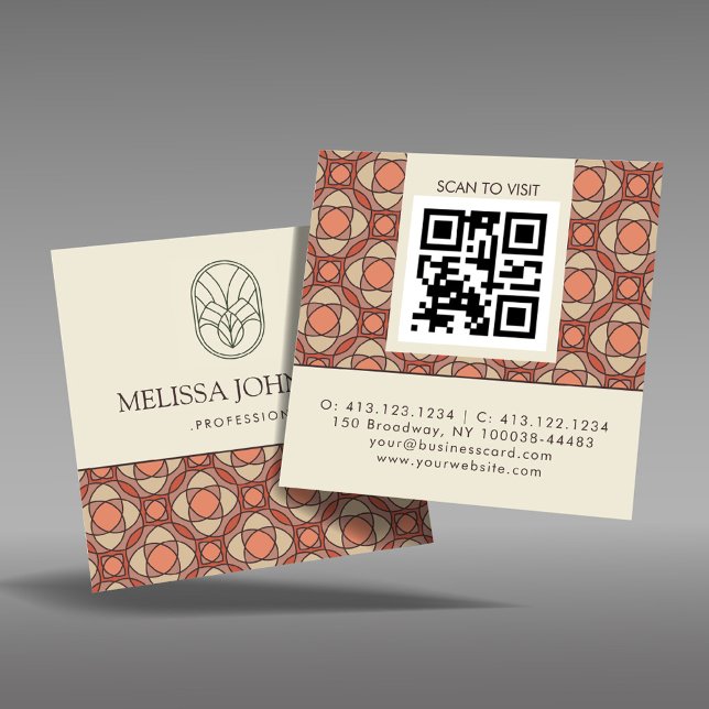 Square Mid-Century Modern Pattern QR Quadratische Visitenkarte (Von Creator hochgeladen)