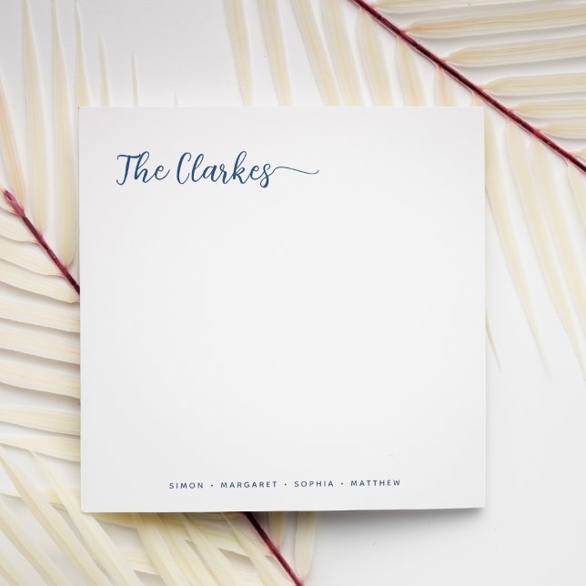 Square Minimalist Navy Blue Family Stationery  Mitteilungskarte (Von Creator hochgeladen)