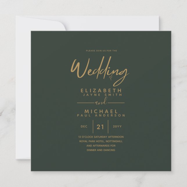 Square Modern Green Gold Budget Hochzeit Einladung