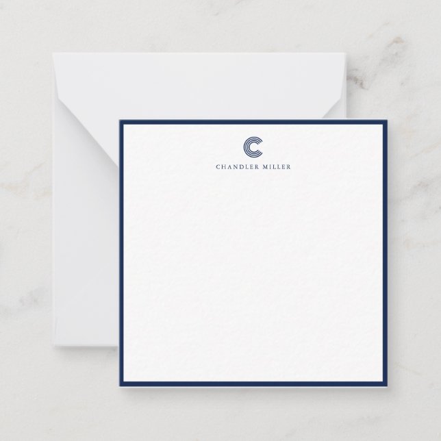 Square Modern Navy Blue Border Custom Stationery Mitteilungskarte (Vorderseite)