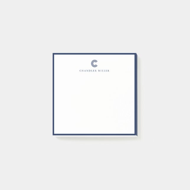 Square Modern Navy Blue Border Custom Stationery Post-it Klebezettel (Vorderseite)