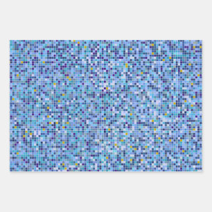 Square Mosaik Blau Töne Fliesenmuster Geschenkpapier Set