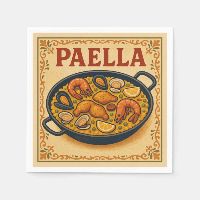 Square Napkin  (Paella, Retro Style) Serviette (Vorderseite)