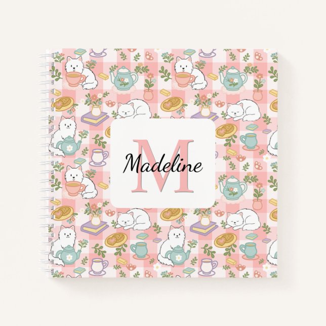 Square Notebook Personalized Tea & Bookish Cats Notizbuch (Vorderseite)
