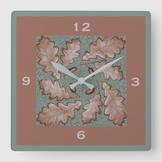 Square Oak Leaf und Acorn Wall Uhr (Vorderseite)