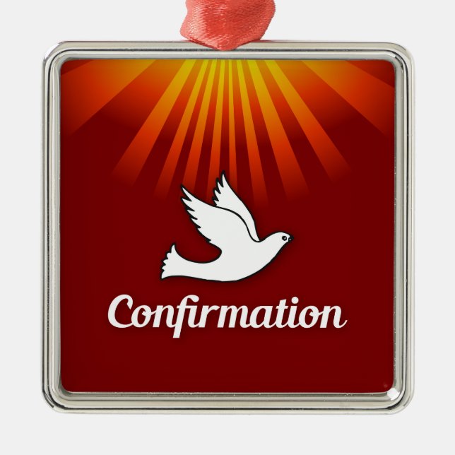 Square Ornament, Confimrtion, Dove on Red, Silbernes Ornament (Vorne)