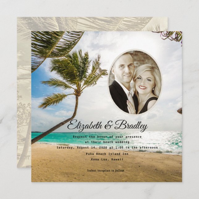 Square Palm Tree Tropical Wedding Foto Einladung (Vorne/Hinten)