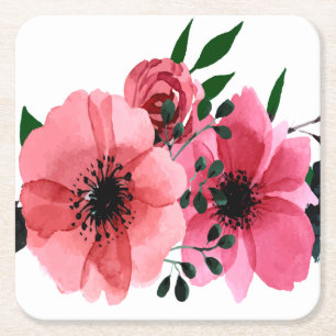 Square Paper Untersetzer mit lebhaften rosa Blume