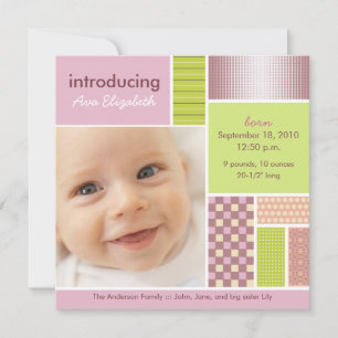 Square Patchwork Pink Designer Geburtserklärung Ankündigung