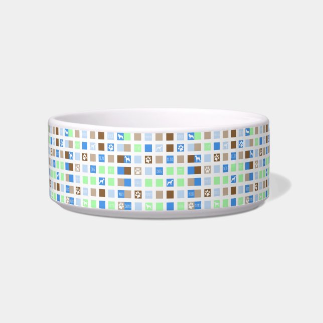 Square Pattern Silhouette Paw Words Dog Napf (Vorderseite)