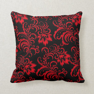 Square Pillow Red Brocade Black Damask Kissen