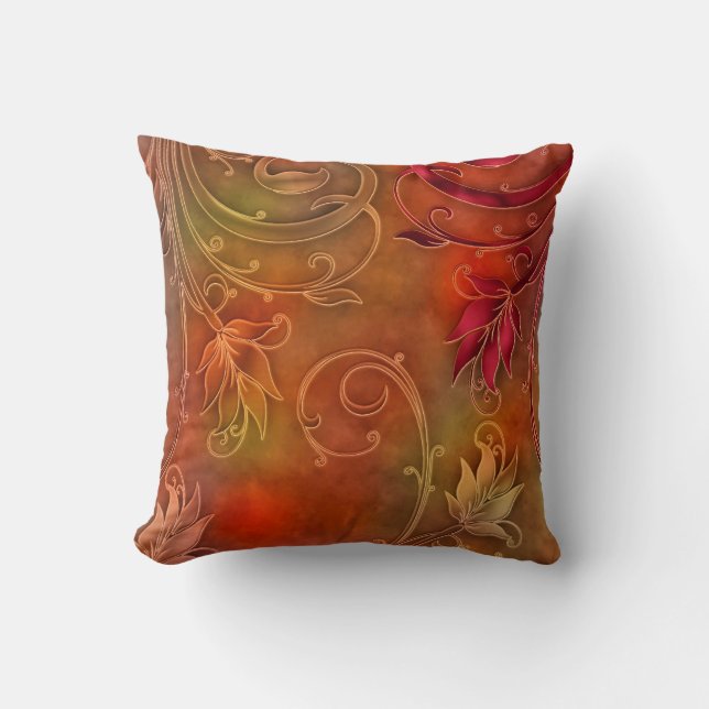 Square Pillow Red Orange Floral Kissen (Vorderseite)