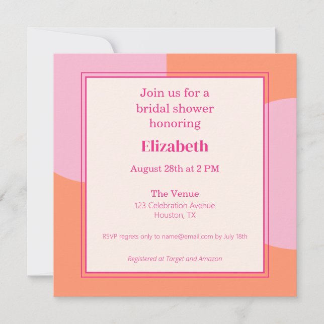 Square Pink & Orange Bridal Dusche Einladung (Vorderseite)