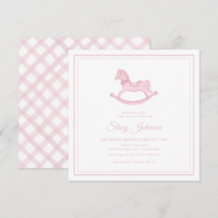 Square Pink Rocking Horse Girl Kinderdusche Einlad Einladung