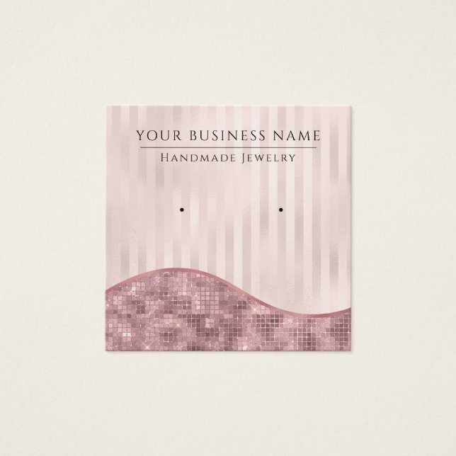 Square Pink Stripes Glam Earring Display Cards (Vorderseite)