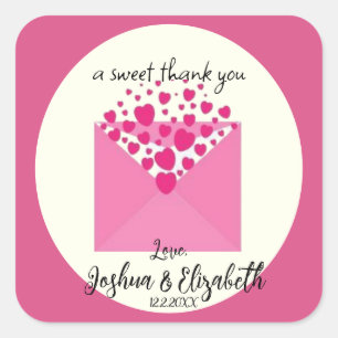 Square Pink und Ivory Wedding Party - Gefälligkeit Quadratischer Aufkleber