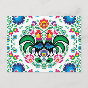Square Polish Rooster Pattern Feiertagspostkarte