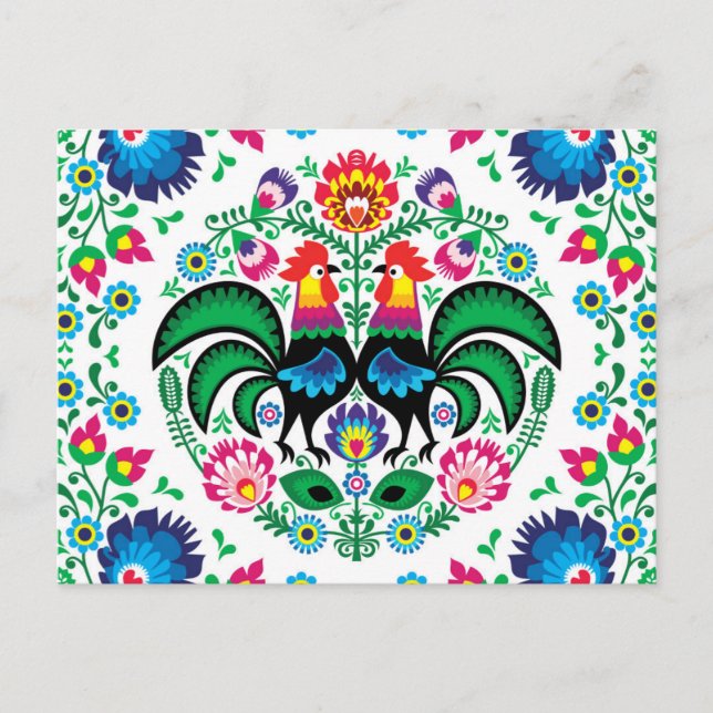 Square Polish Rooster Pattern Feiertagspostkarte (Vorderseite)