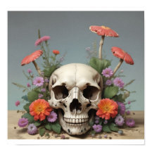Square Poster - Skull mit Pilz & Blume