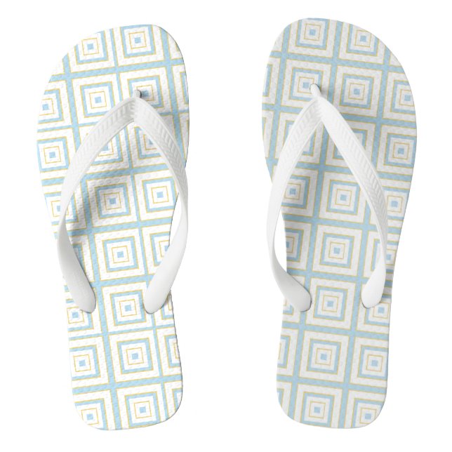 Square Prisms Duck Egg Blue Gold White Gray Flip Flops (Fußbett)