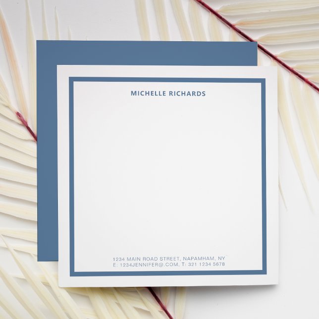 Square Professional Dusty Blue Border Stationery Mitteilungskarte (Von Creator hochgeladen)
