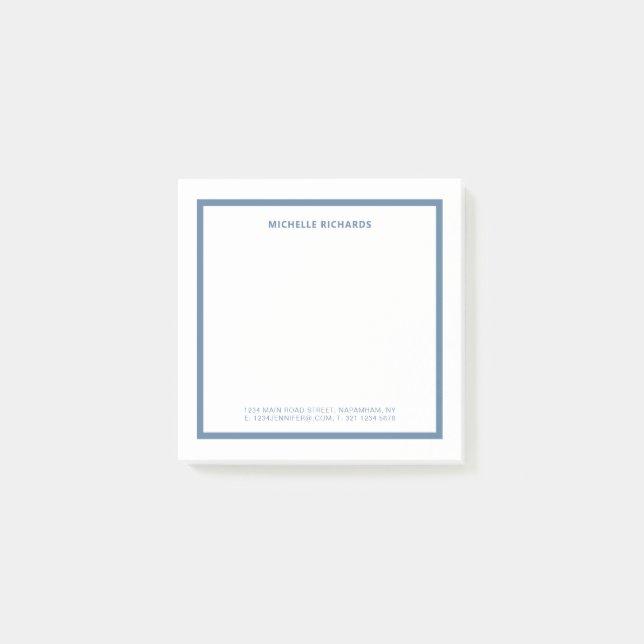 Square Professional Dusty Blue Border Stationery Post-it Klebezettel (Vorderseite)