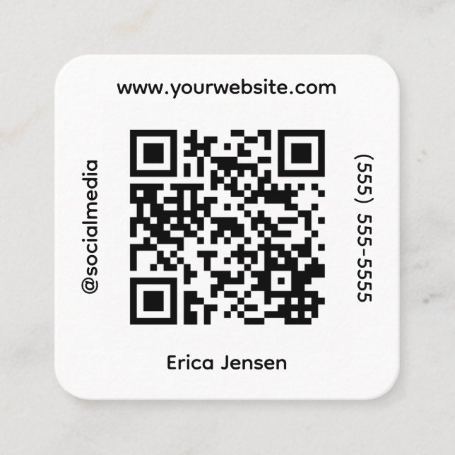 Square QR Social Media Contact Quadratische Visitenkarte (Vorderseite)