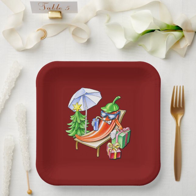 Square Red Christmas Funny Funny Chili Pappteller (Hochzeit)