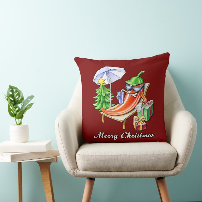 Square Red Merry Christmas Chili Zeichnend Kunst Kissen (Stuhl )
