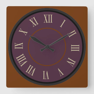 Square Round Purple Roman Numeral Quadratische Wanduhr