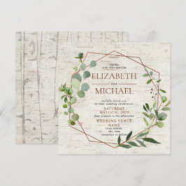Square Rustic Copper Geometric Eucalyptus Wedding Einladung