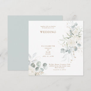Square Sage White Floral Wedding Einladung