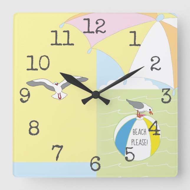 Square Shaping Clock "Beach Bitte" Quadratische Wanduhr (Vorderseite)