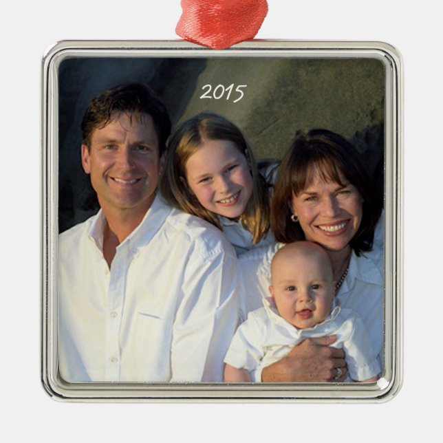 Square Silver Christmas Family Foto Ornament (Vorne)