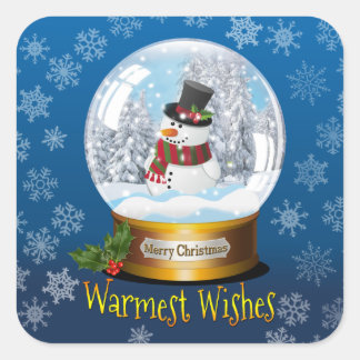 Square Snow Man in Snow Globe Sticker