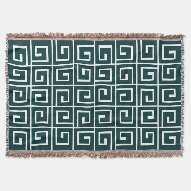 Square Spirals - Dunkle Moss Green auf Weiß Decke (Vorderseite)