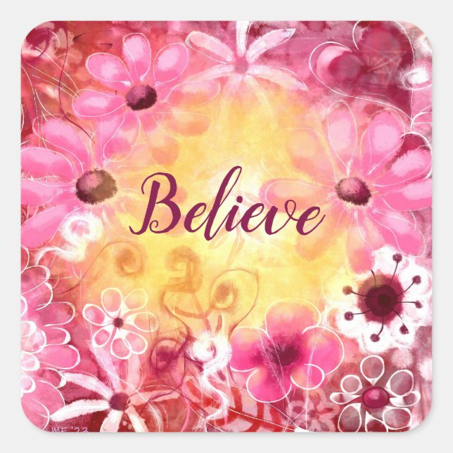 Square Sticker - Glaube Whimsical Floral Pink (Vorderseite)