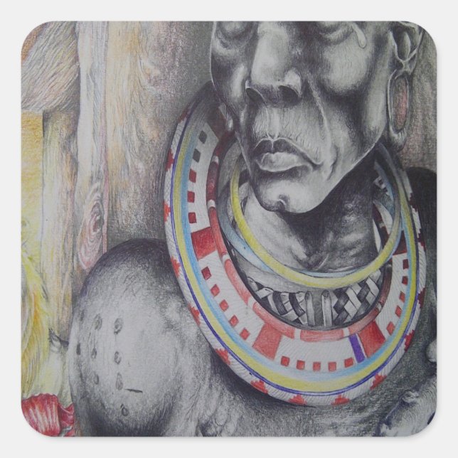 Square Sticker Hakuna Matata mit Löwen- Masai (Vorderseite)