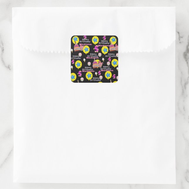 Square Stickers, #5 Happy 5th Birthday Black Quadratischer Aufkleber (Tasche)