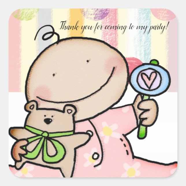 Square Stickers Baby Girl Pastellstreifen (Vorderseite)