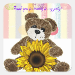 Square Stickers Teddy Bear Pastellstreifen