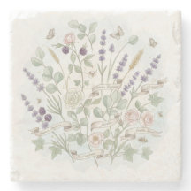 Square Stone Untersetzer - Botanische Wasserfarbe