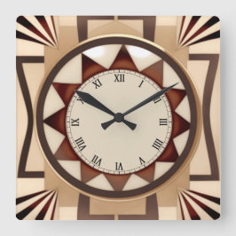 Square Sun Art Deco Uhr - Imitate Holz Antiquitäte
