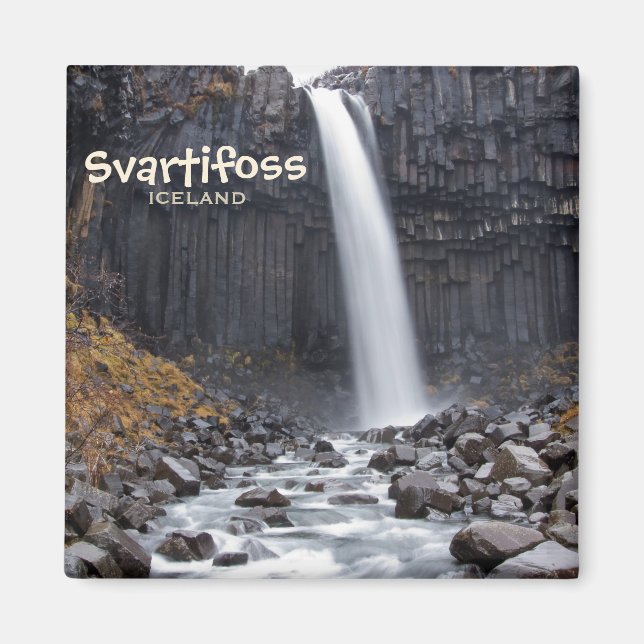 Square Svartifoss Wasserfall in Island Textmagnet Magnet (Vorne)