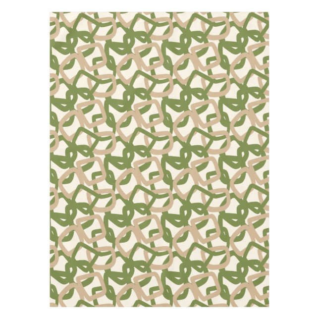 Square Tangle Olive Green Warm Taupe Tischdecke (Vorderseite)