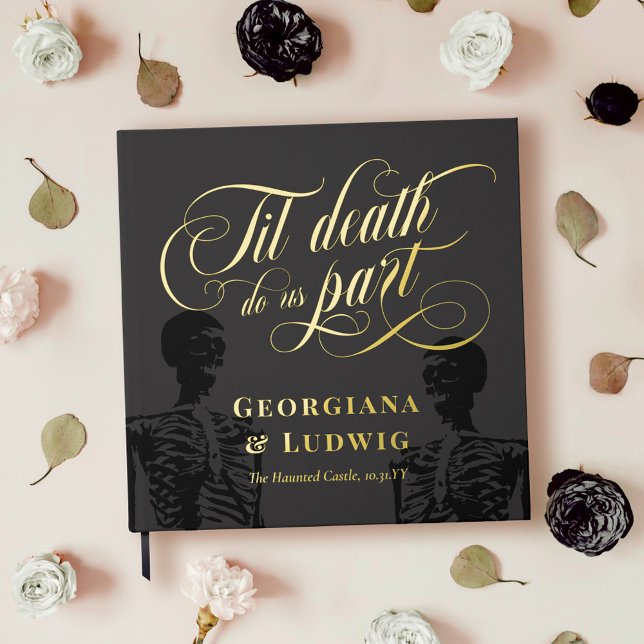 Square Til Death Do us Part Skelette Goth Wedding Gästebuch (Von Creator hochgeladen)