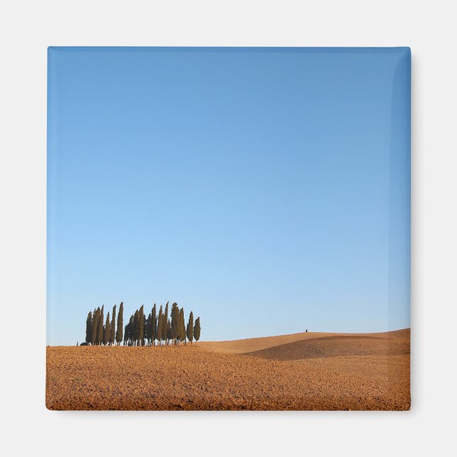 Square Toskana Landschaft mit Zypressen Magnet (Vorne)