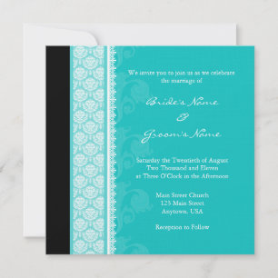 Square Turquoise Damask Hochzeitseinladungen Einladung