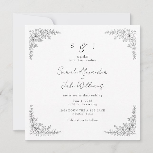 Square Vintage Floral Wedding Website Einladung (Vorderseite)
